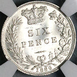 1886 NGC MS 64+ Victoria 6 Pence Great Britain Sterling Silver Coin (25021602C)