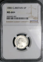 1886 NGC MS 64+ Victoria 6 Pence Great Britain Sterling Silver Coin (25021602C)