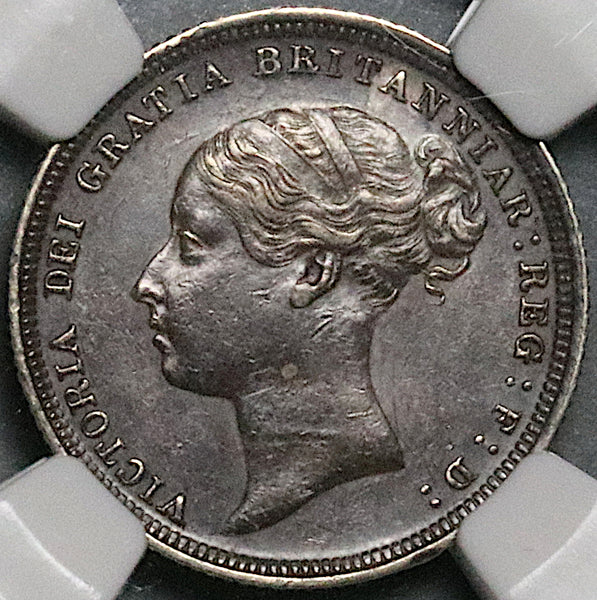 1887 NGC AU 55 Victoria 6 Pence Young Head Great Britain Sterling Silver Coin (24092802C)