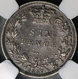 1887 NGC AU 55 Victoria 6 Pence Young Head Great Britain Sterling Silver Coin (24092802C)