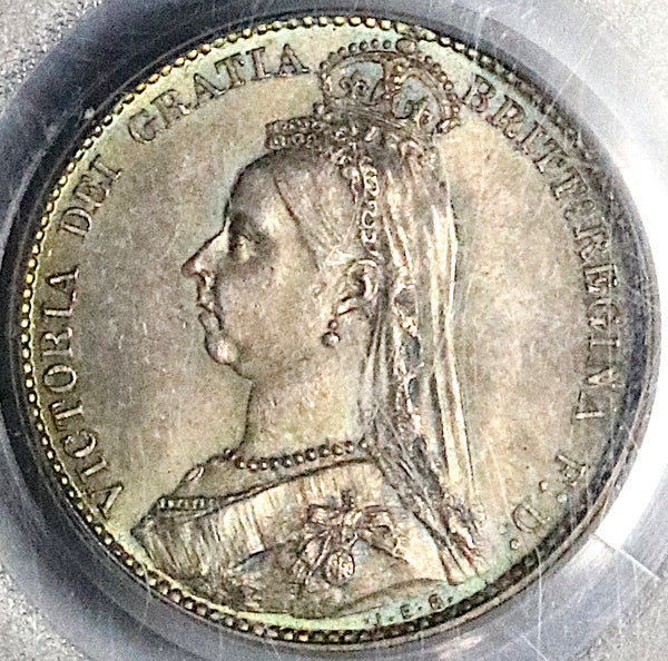 1887 PCGS MS 64 Victoria 6 Pence Shield Great Britain Sterling Silver Coin (25060101C)