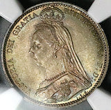 1887 NGC MS 65 Victoria 6 Pence Shield Great Britain Sterling Silver Coin (25111702C)