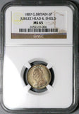 1887 NGC MS 65 Victoria 6 Pence Shield Great Britain Sterling Silver Coin (25111702C)