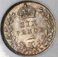 1887 NGC MS 66 Victoria 6 Pence Wreath Great Britain Sterling Silver Coin POP 4/1 (25062801C)