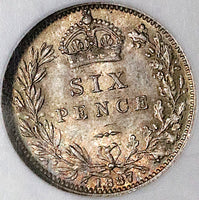 1887 NGC MS 66 Victoria 6 Pence Wreath Great Britain Sterling Silver Coin POP 4/1 (25062801C)