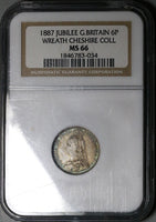 1887 NGC MS 66 Victoria 6 Pence Wreath Great Britain Sterling Silver Coin POP 4/1 (25062801C)