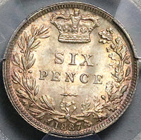 1887 PCGS MS 65 Victoria 6 Pence Young Head Great Britain Sterling Silver Coin (25092705C)