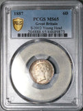 1887 PCGS MS 65 Victoria 6 Pence Young Head Great Britain Sterling Silver Coin (25092705C)