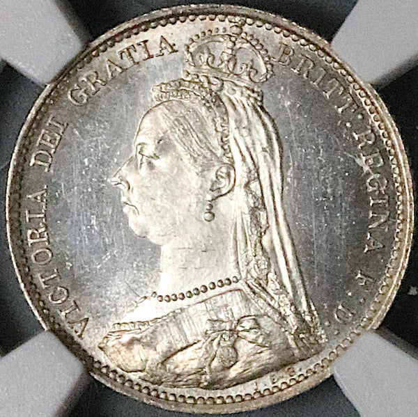 1889 NGC MS 64 Victoria 6 Pence Great Britain Jubilee Head Sterling Silver Coin (23082601C)