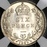 1889 NGC MS 64 Victoria 6 Pence Great Britain Jubilee Head Sterling Silver Coin (23082601C)