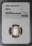 1889 NGC MS 64 Victoria 6 Pence Great Britain Jubilee Head Sterling Silver Coin (23082601C)