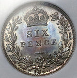 1890 NGC MS 65 Victoria 6 Pence Great Britain Jubilee Gem Silver Vintage Soapbox Holder Coin (26020201C)