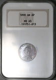 1890 NGC MS 65 Victoria 6 Pence Great Britain Jubilee Gem Silver Vintage Soapbox Holder Coin (26020201C)