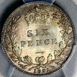 1891 PCGS MS 64 Victoria 6 Pence Great Britain Sterling Silver Coin (26040501D)