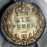 1891 PCGS MS 64 Victoria 6 Pence Great Britain Sterling Silver Coin (26040501D)