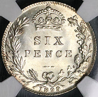 1899 NGC MS 64 Victoria 6 Pence Great Britain Sterling Silver Coin (24022901C)