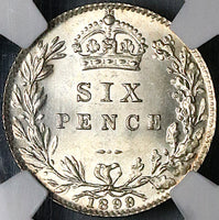 1899 NGC MS 64 Victoria 6 Pence Great Britain Sterling Silver Coin (24022901C)