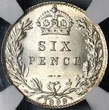 1899 NGC MS 64 Victoria 6 Pence Great Britain Sterling Silver Coin (24022901C)