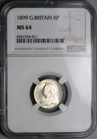1899 NGC MS 64 Victoria 6 Pence Great Britain Sterling Silver Coin (24022901C)