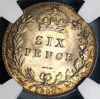 1900 NGC MS 65 Victoria 6 Pence Great Britain Sterling Silver Coin (25022202C)