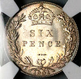 1901 NGC MS 65 Victoria 6 Pence Great Britain Gem Sterling Silver Coin (25112205C)