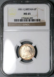 1901 NGC MS 65 Victoria 6 Pence Great Britain Gem Sterling Silver Coin (25112205C)