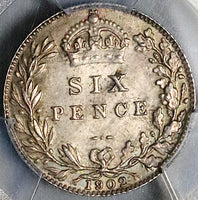 1902 PCGS MS 64 Edward VII 6 Pence Great Britain Sterling Silver Coin (25092706C)