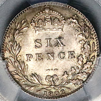 1902 PCGS MS 64 Edward VII 6 Pence Great Britain Sterling Silver Coin (25092706C)