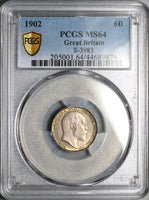 1902 PCGS MS 64 Edward VII 6 Pence Great Britain Sterling Silver Coin (25092706C)