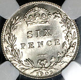 1903 NGC MS 63 Edward VII 6 Pence Great Britain Sterling Silver Coin (25020904C)
