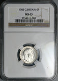 1903 NGC MS 63 Edward VII 6 Pence Great Britain Sterling Silver Coin (25020904C)