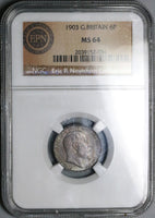 1903 NGC MS 64 Edward VII 6 Pence Great Britain Pedigree Silver Coin (23091404D)