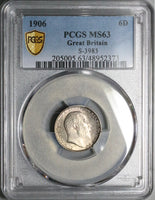 1906 PCGS MS 63 Edward VII 6 Pence Great Britain Gem Silver Coin (24081801C)