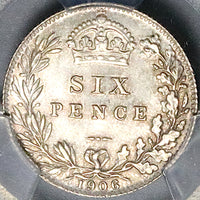 1906 PCGS MS 65 Edward VII 6 Pence Great Britain Gem Sterling Silver Coin (24042401C)
