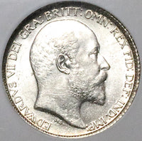 1907 NGC MS 63 Edward VII 6 Pence Great Britain Sterling Silver Coin (25030901C)