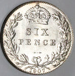 1907 NGC MS 63 Edward VII 6 Pence Great Britain Sterling Silver Coin (25030901C)