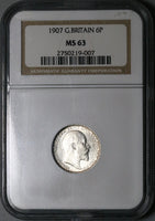 1907 NGC MS 63 Edward VII 6 Pence Great Britain Sterling Silver Coin (25030901C)