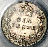 1908 PCGS MS 64 Edward VII 6 Pence Great Britain Key Date Sterling Silver Coin (26042502C)