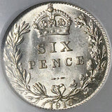 1910 NGC AU 58 Edward VII 6 Pence Great Britain Vintage Holder Sterling Silver Coin (25020401C)