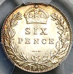 1910 PCGS MS 65 Edward VII 6 Pence Gem Sterling Silver Coin (25081601C)
