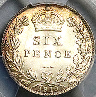1910 PCGS MS 65 Edward VII 6 Pence Gem Sterling Silver Coin (25081601C)