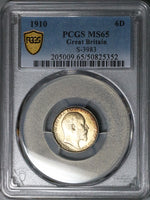 1910 PCGS MS 65 Edward VII 6 Pence Gem Sterling Silver Coin (25081601C)