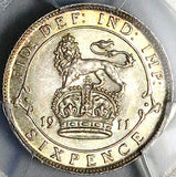 1911 PCGS MS 65 George V 6 Pence 6P Great Britain Gem Sterling Silver Coin (26021601C)