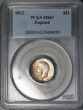 1912 PCGS MS 63 George V 6 Pence Great Britain Sterling Silver Coin (26010201C)