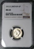 1912 NGC MS 65 George V 6 Pence Great Britain Sterling Silver Coin (23082903C)