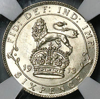 1913 NGC MS 63 George V 6 Pence Great Britain Sterling Silver Coin (23091403D)