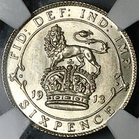 1913 NGC MS 63 George V 6 Pence Great Britain Sterling Silver Coin (23091403D)