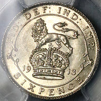 1913 PCGS MS 64 George V 6 Pence Great Britain Sterling Silver Coin (24092801C)