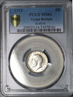 1913 PCGS MS 64 George V 6 Pence Great Britain Sterling Silver Coin (24092801C)