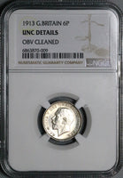 1913 NGC UNC George V 6 Pence Great Britain Sterling Silver Coin (24010802C)